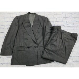 Monsieur Givenchy 2Pc Double Breasted Suit Button 44S Jacket 34X29 Pants Gray
